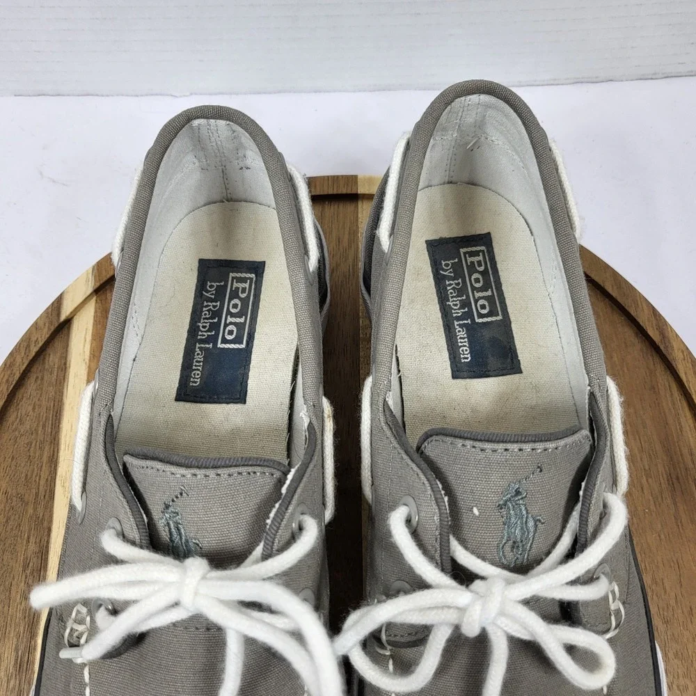 Polo Ralph Lauren Lander P Mens Gray Canvas Boat Shoes Deck Sneakers 8D 00001629